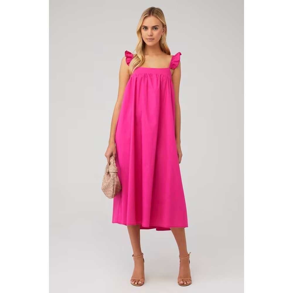 Show Me Your Mumu Midi Dress Women Small Hot Pink Boho Ruffle Pocket